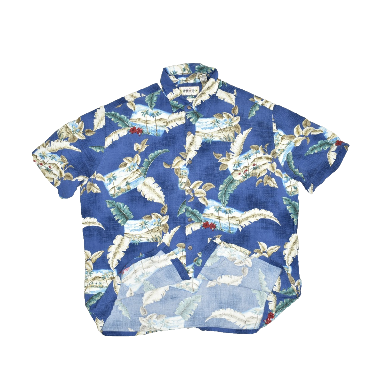 Men's Modamo Hawaiian Shirt Blue Xl Tropical Leaf Button Down Size Xl